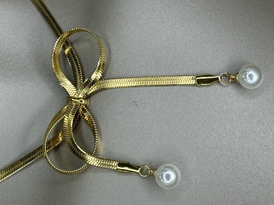 İnci Detaylı Gold Renk Çelik Küpe